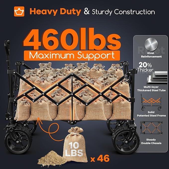 220L Collapsible Wagon Cart Foldable, 460LB Load Capacity Heavy Duty Folding Beach Wagons with Big All-Terrain Wheels, Utility Carts for Groceries, Camping, Sports - Grey&Turquoise