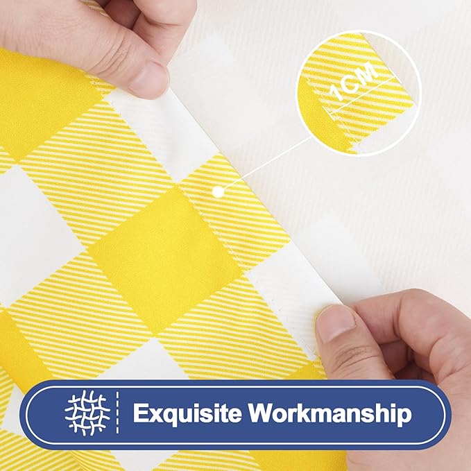 Smiry Picnic Table Cover with Bench Covers, Waterproof Elastic Fitted Tablecloths for 6 Foot Rectangle Tables, Washable Buffalo Plaid Tablecloth for Camping, Outdoor (Yellow & White, 30"x72")