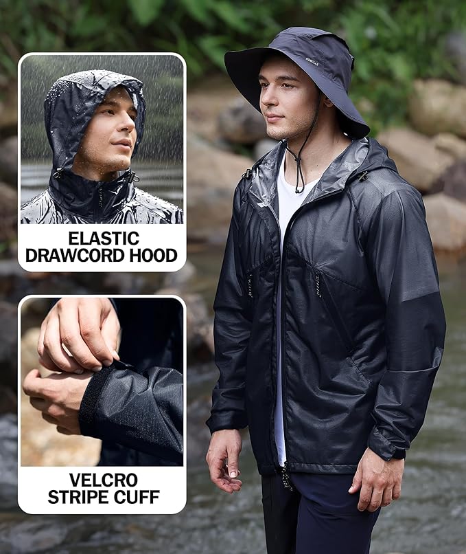 SWISSWELL Mens Lightweight Rain Jackets Raincoat with Hood Waterproof Windbreaker Jackets for Cycling Golf Fishing Running