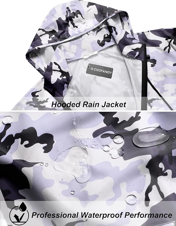 COOFANDY Men's Packable Rain Jacket Lightweight Waterproof Raincoat with Hood Travel Hiking Golf Windbreaker