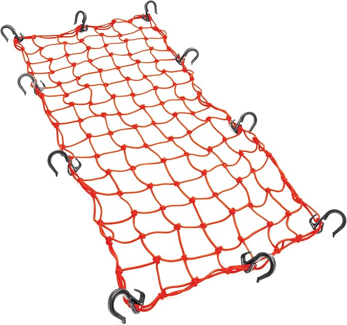 Powertye 15in x 30in Elastic Cargo Net with 10 Adjustable Hooks and Tight 2in x 2in Mesh, Red
