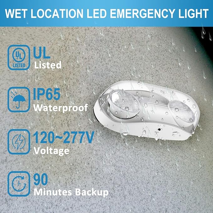 Outdoor Emergency Light with Battery Backup, Exterior Lights with Battery Backup, Wet Location, LED Egress Lights, Exterior Two Adjustable Heads Emergency Lighting Fixture,120/277V, UL Listed (2 Pack)