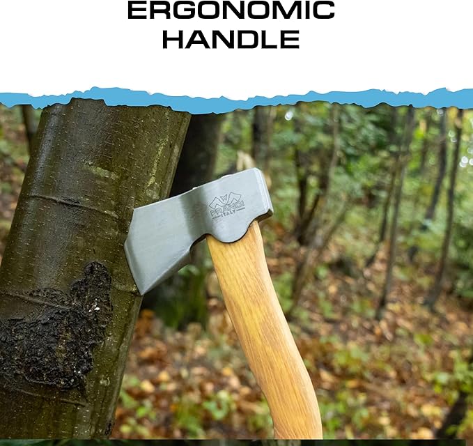 Prandi Axes Segurin C45 Forged Carbon Steel Hatchet - Hickory Handle with Leather String - Ideal for Camping, Travel and Bushcraft - S/N 3.059.04.CH - 11" L x 5.3" W, 400g Polished Head, No Sheath