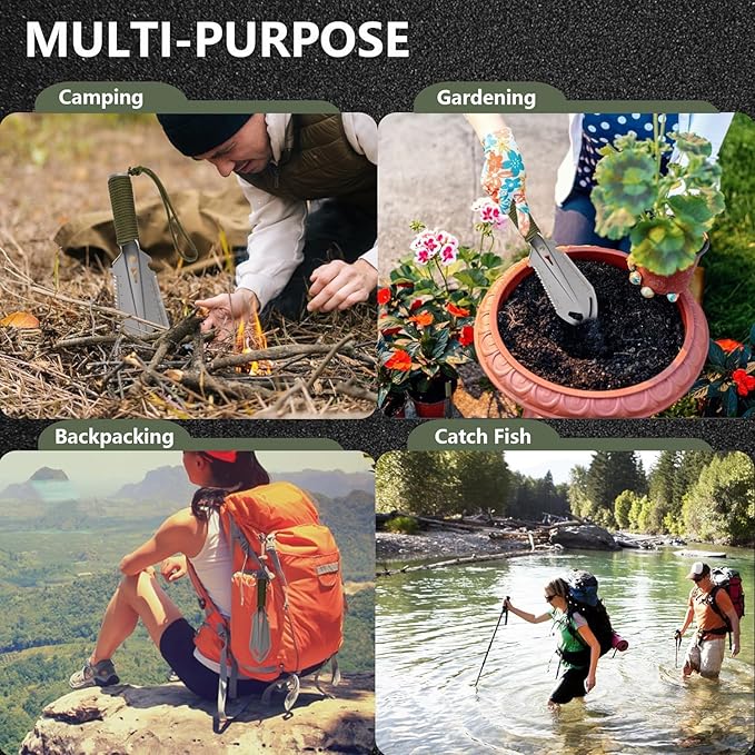 Backpacking Trowel,9 in 1 Multi-Function Camping Shovel with Flint Fire Starter,Trowel Backpacking,Camping Trowel,Ultralight Backpacking Shovel,Hiking Trowel Suitable for Outdoor/Camping