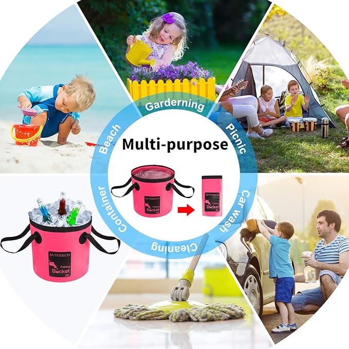 AUTODECO Collapsible Bucket 5 Gallon Container Folding Water Bucket Portable Wash Basin 20L