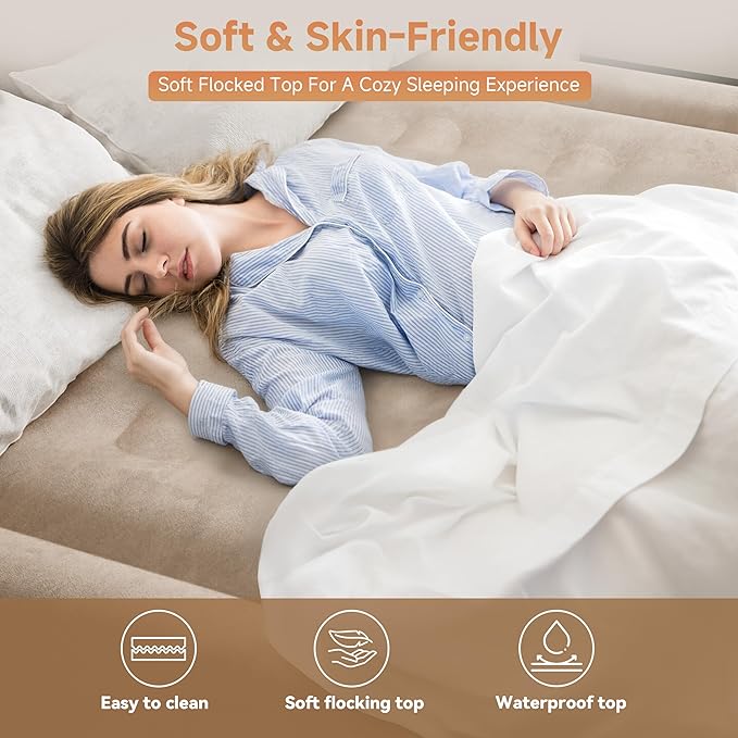 Air Mattress Full with Built-in Pump 18", Comfortable Self-Inflating Air Mattress with High-Speed Pump, Durable Blow Up Mattress Full with Storage Bag for Guests, Camping, Travel