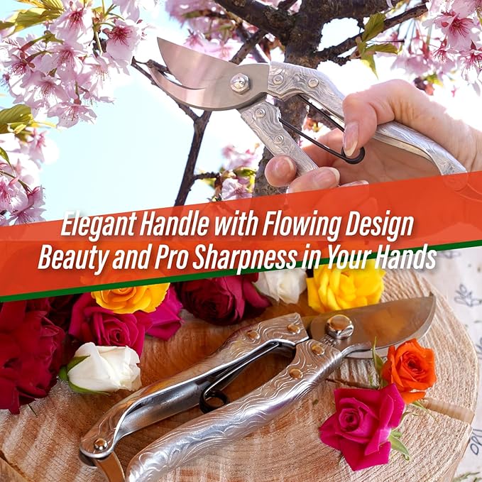 SUIZAN Bypass Pruning Shears 8” Forged Aluminum Handle - Professional Japanese Hand Pruners Garden Scissors Gardening Tools