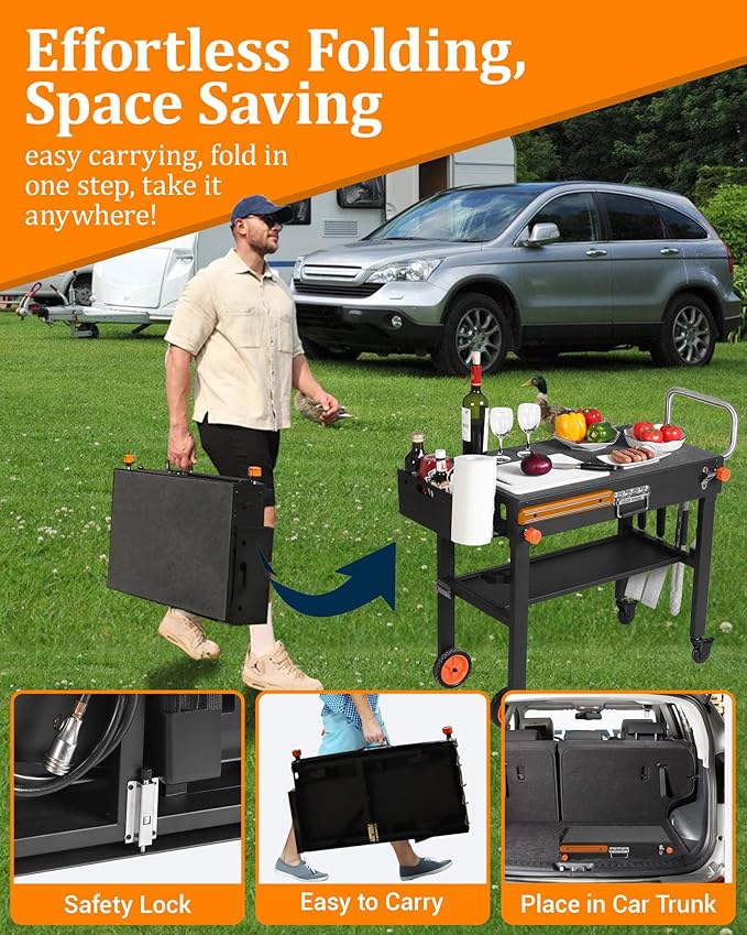 Grill Table, Blackstone Griddle Stand, Grill Carts Outdoor With Wheels, Used for Blackstone Griddle And Weber, Foldable Quickly Ninja Grill Stand Suitable for Travel/Camping