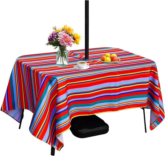 SquarePie Outdoor Tablecloth Rectangle with Umbrella Hole Waterproof Patio Table Cloth Spill Proof Wrinkle Free Table Cover for Spring Summer Picnic Garden Party, 52x70 Color Stripe
