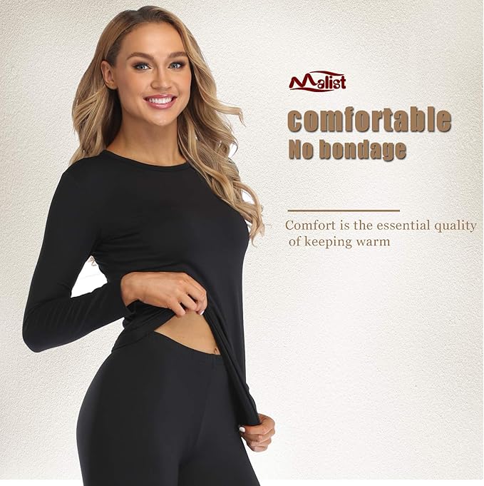 Malist Women's Thermal Underwear Ultra Soft Long Johns Top with Fleece Lined