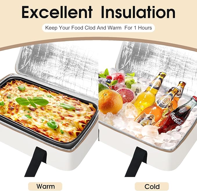 Insulated Casserole Carrier, Portable Casserole Carrier for Hot or Cold Food Lunch Tote Warmer or Cooler Bag, Lasagna Lunch Bag for Potluck Parties- Fits 9" x 13" Baking Dish-Beige