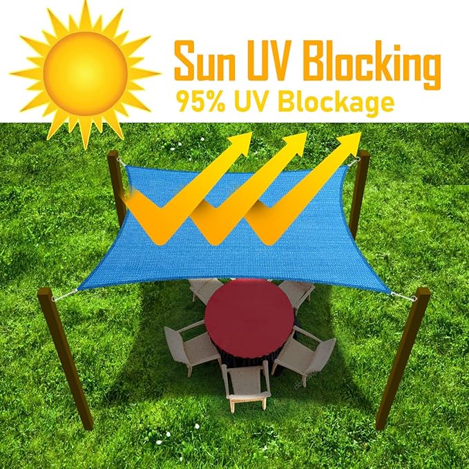6' x 10' Blue Outdoor Sun Shade Sail Canopy ??UV Resistant Permeable Awning Fabric for Patio, Garden, Backyard, Pergola, Carport, Lawn Shelter Cover