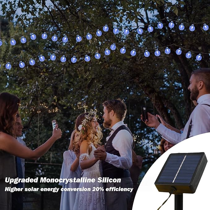 Solar Lights Outdoor Waterproof, 2 Pack Total 120LED 72FT Solar String Lights for Outside with 8 Modes, Outdoor String Lights Crystal Globe Patio Lights for Garden Yard Party Decor (Bule)