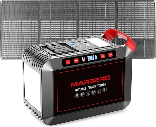 MARBERO 237Wh Solar Generator with Solar Panel Included Portable Power Station 300W Pure Sine Wave with Foldable Solar Panel 60W Set for Camping Outdoor Hiking Fishing Emergency