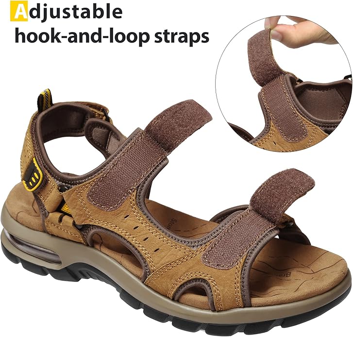 CAMEL CROWN Men's Leather Sandals for Hiking Walking Beach Treads Water Athletic Outdoor with Premium Air Cushion | Waterproof