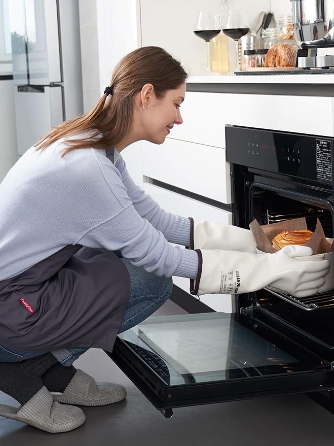 LANON 15" Liquid Silicone Heat Resistant Oven Gloves, Food Grade, CoralAir Liner, Waterproof, Extra Long, XL