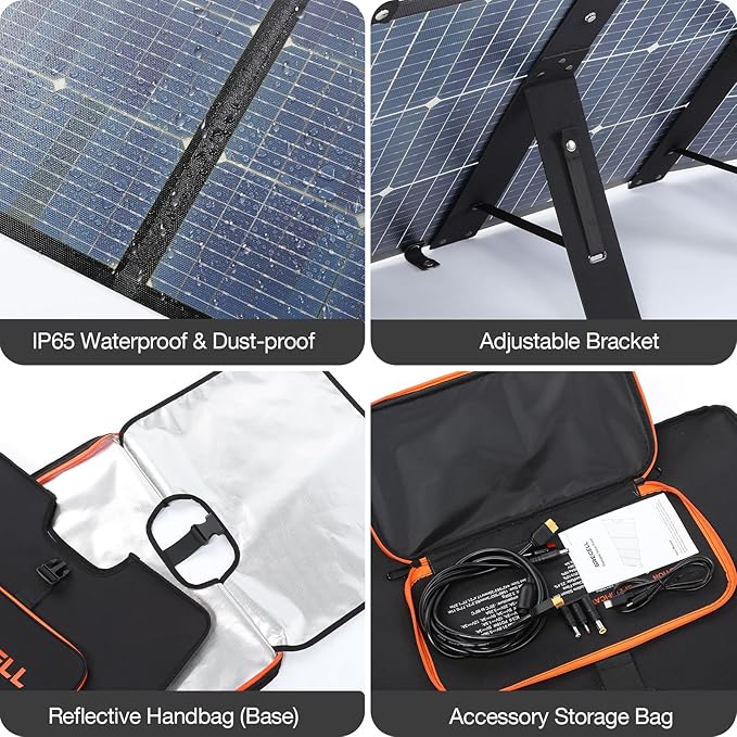 GRECELL 120W Portable Solar Panel for Power Station, 24% High Efficiency Bifacial Panel 21.6V Foldable Waterproof with XT60/Type-C/2 USB DC Output, 120W Solar Panel for Outdoor, Camping, Van, RV, Trip