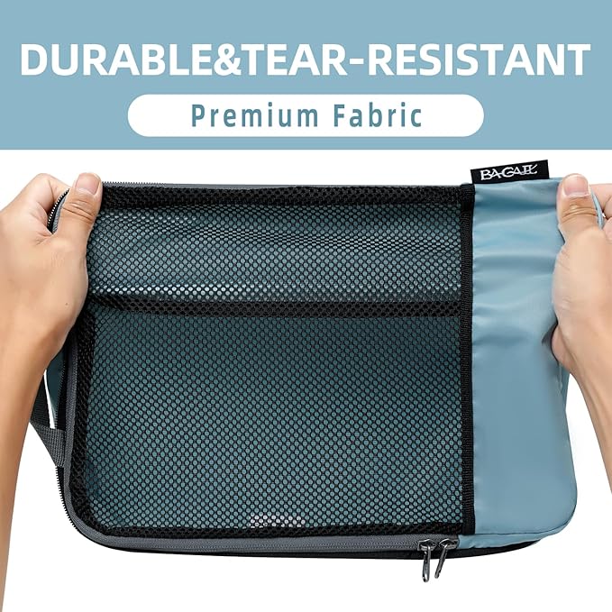 BAGAIL 4 Set/6 Set/8 Set Compression Packing Cubes Travel Accessories Expandable Packing Organizers (Half Mesh, 6-Dusty Blue)