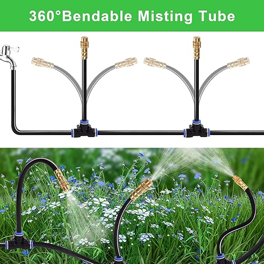 Drip Irrigation Kit, Flexible 360°Adjustable Watering System with Nozzle Control, Misting Hose for Garden, Greenhouse, Lawn, Yard & Potted Plants (49 Feets)