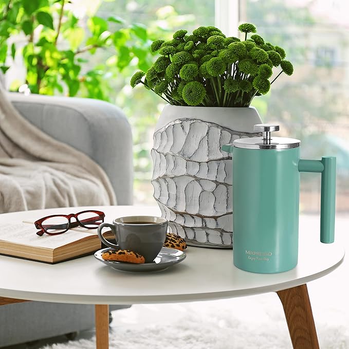 Mixpresso Green Stainless Steel French Press Coffee Maker 26 Oz 770 Ml, Double Wall Insulated French Press Stainless Steel, Easy Clean Tea Brewer, Easy Press Durable Metal Coffee Press