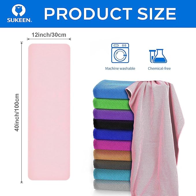 Sukeen 4 Pack Cooling Towel (40"x12") for Sweat, Quick-Drying Neck Cooling Wraps, Soft & Breathable Chilly Sports Towel for Yoga, Sport, Running, Workout, Cooking, Microfiber