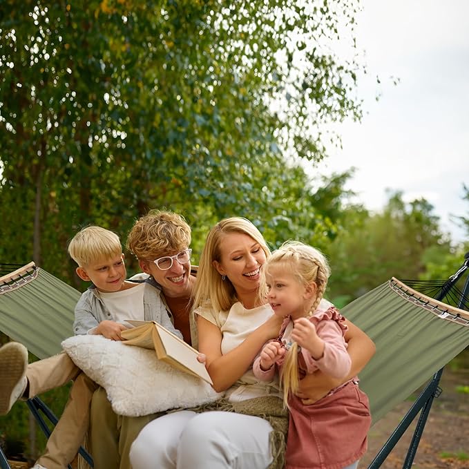 Tranquillo Sturdy Steel Hammock Stand with Premium Cotton Canvas, 600 lbs Capacity Folding Hammock Stand, Portable Hammock 30-Second Fold Unfold Spacious Hammock Design, Sage