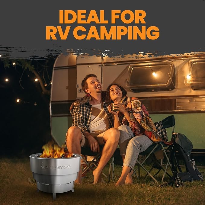 Smokeless Fire Pit for Outdoor Wood-Burning – Portable, Compact & Foldable Design for Camping, Bonfires, Tiny Cabin, Ventless Burn, Solo Pits, and Backyard Use – Stainless Steel, 17-Inch Slinky Stove