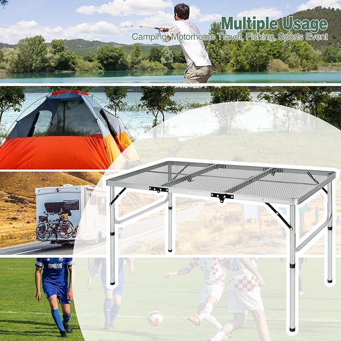 RedSwing Portable Grill Table for Outside, Aluminum Folding Grill Stand Table for Outdoor Camping Picnic BBQ, Lightweight Adjustable Height, (48"x24"x15"/28" Sliver)