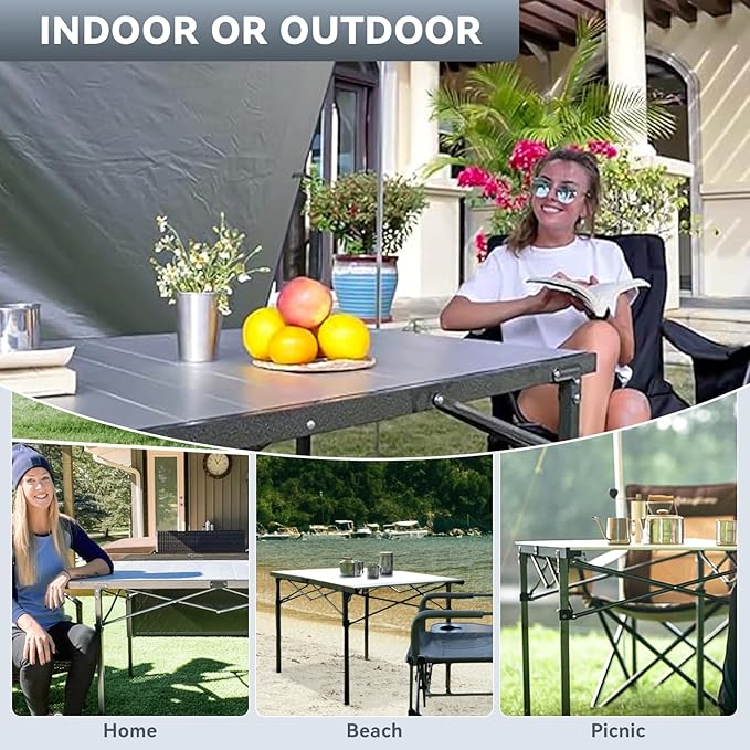 KingCamp Camping Table Folding Portable Table Aluminum Roll Up Lightweight Foldable Large Camp Table for Indoor Outdoor Picnic Backyard, 53.5"X27.5"