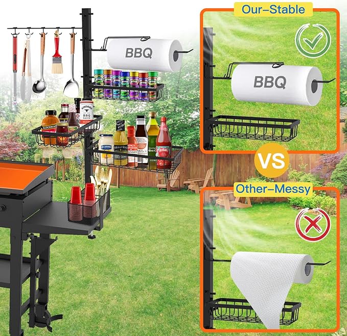 Griddle Caddy for Blackstone Griddle Accessories, BBQ Grill Caddy with Paper Towel Holder, Outdoor Kitchen Accessories for Camper, Grill Accessories Organizer, Picnic Utensil Condiment Caddy