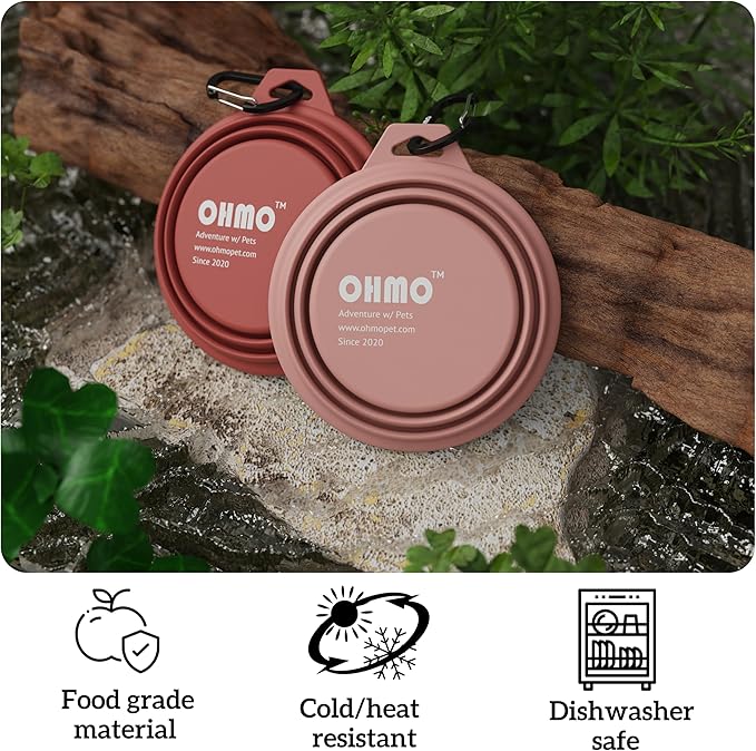 OHMO Collapsible Dog Bowl(2 Pack, 12oz/400ml) Premium Silicone Pet Water Bowls for Cats & Dogs, Portable Dog Travel Bowls Foldable for Outdoor Camping Hiking