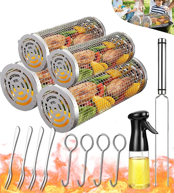 Outdoor Grilling Baskets Grill Bbq Equipment Tools Set Camping Camper Campfire Barbecue Cooking Utensils Kit Picnic Cookware Accessories Necessities Essentials Gear Stuff Must Have Gadget Needs Things