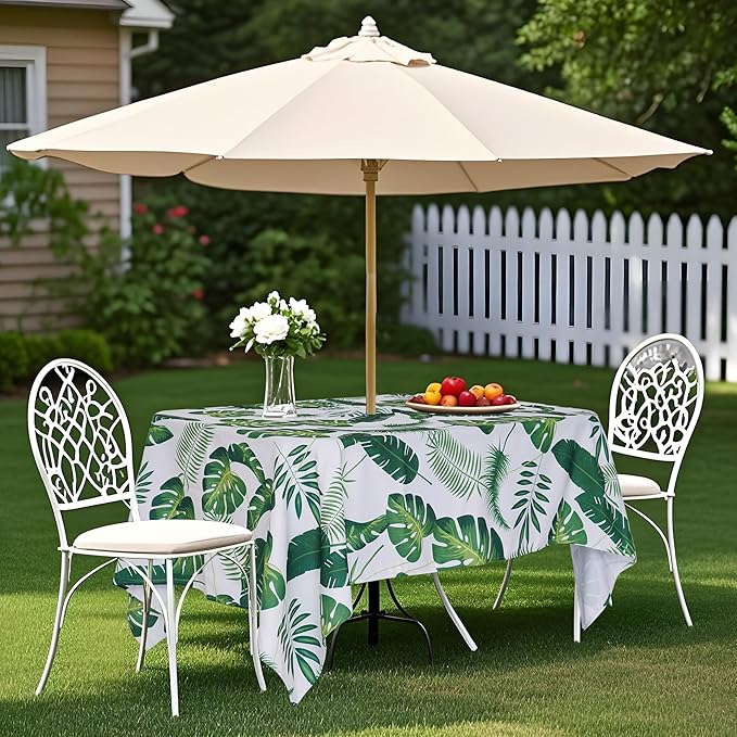 SquarePie Outdoor Tablecloth with Umbrella Hole and Zipper Rectangle Waterproof Table Cloth Decorative Patio Table Cover for Courtyards Picnic Garden Party, 52x70 Palm Leaf