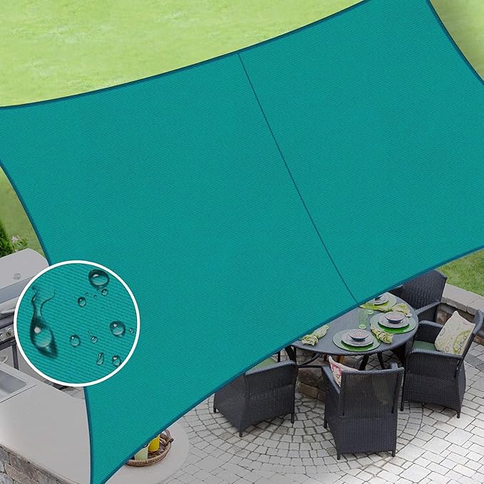 LOVE STORY Waterproof 10'x13' Rectangle Turquoise Blue Sun Shade Sail Cannoy UV Resistant for Outdoor Patio Garden Backyard (We Make Custom Size)