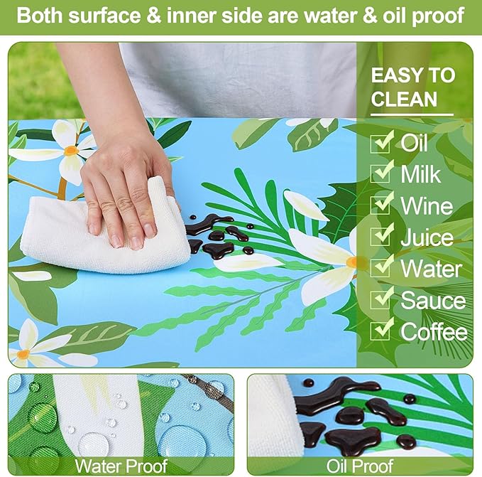 Picnic Table Cover with Bench Covers Camping Essentials Waterproof Windproof Camping Tablecloth with Drawstring Bag, Fitted Rectangle Tables and Seats, 96in, Blue White