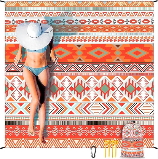 Beach Blanket Waterproof Sandproof Extra Large Beach Mat 79" X 83"/120"x108"for 1-8 Adults Quick Drying Durable Outdoor Picnic Mat for Beach Travel Camping Hiking