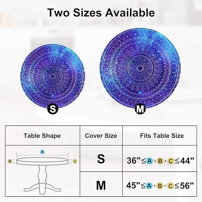 Round Tablecloth Fitted Elastic Table Cover Waterproof Table Cloth for Dinner, Party, Picnic,Camping, Round Table Cover for Indoor Outdoor