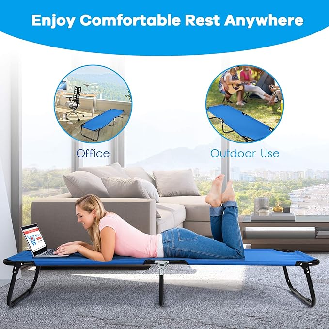 GYMAX Folding Camping Cot, Portable Ultralight Compact Sleeping Cot Bed for Adults with Oxford Fabric, for Outdoor Travel Backpacking Hiking Patio Home Office, 330LBS