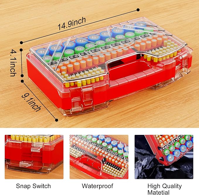 Battery Organizer Storage Case, Battery Storage Holder Organizer Box with Tester - 285 Batteries Double-Sided Variety Pack, Holds AA AAA 4A C D Cell 9V 3V Lithium LR44 CR2 CR123 CR1632 18650 Button