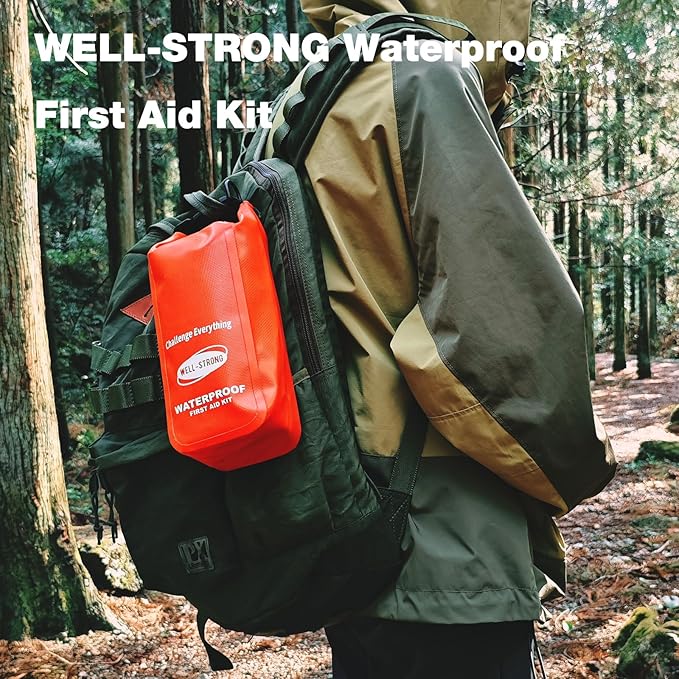 Waterproof First Aid Kit Roll Top Boat Emergency Kit with Waterproof Contents for Fishing Kayaking Boating Swimming Camping Rafting Beach Orange