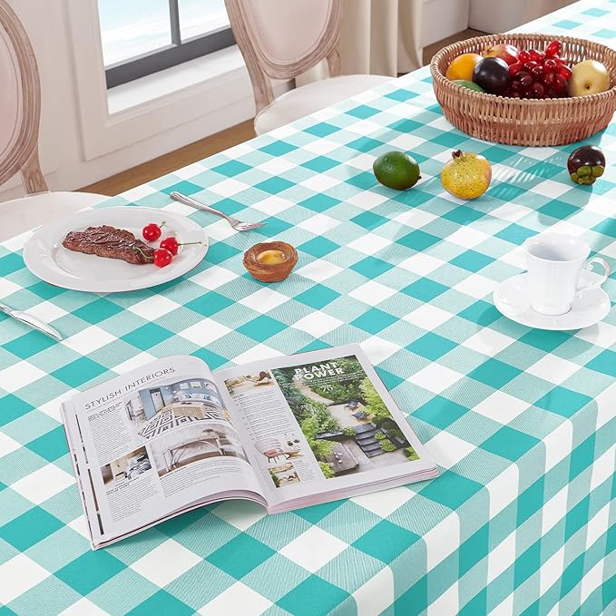 Softalker Gingham Checkered Square Tablecloth - Waterproof Buffalo Plaid Table Cloth Stain Resistant Washable Table Cover for Picnic/Camping/Outdoor - Teal Blue, 54 x 54 Inch