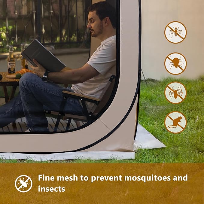 Pop Up Tent，Portable Canopy Tent with Mesh Mosquito Net, Screen House Room Canopy Shade Screen 6 x 6 FT with Carry Bag for Patio, Backyard, Sports & Outdoors Activities, Beige