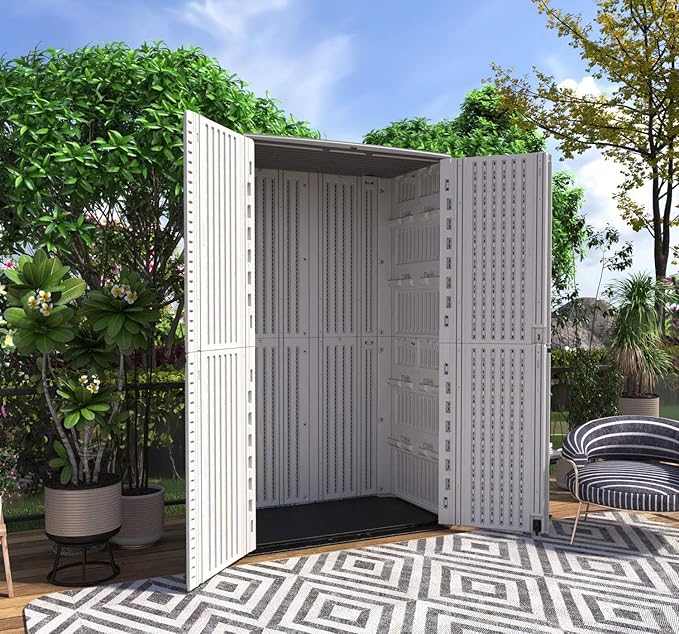 HOMSPARK Storage Shed Weather Resistance, Multi-Purpose Outdoor Storage Cabinet for Backyards and Patios, Vertical Storage Shed for Lawnmower, Patio Accessories (White 1, Tall - 53 cu.ft)