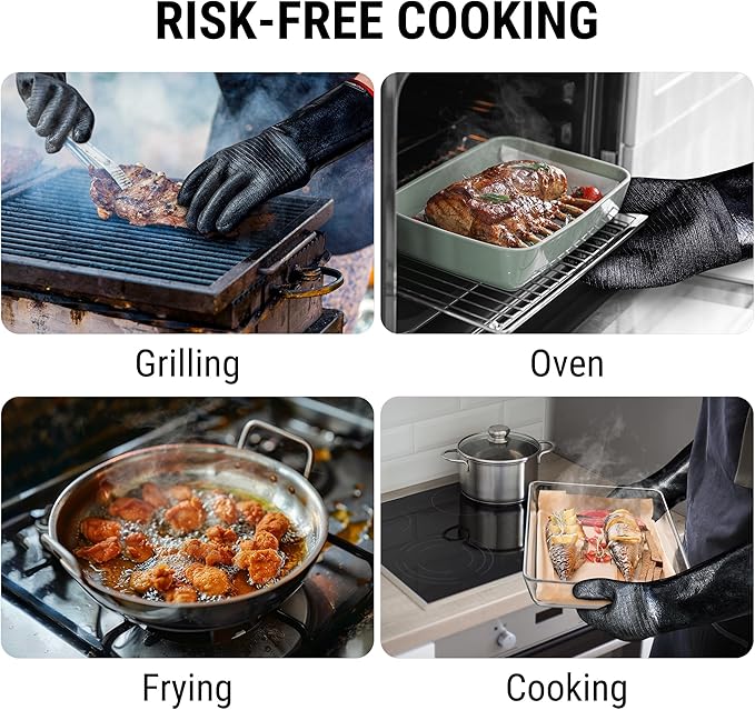ThermoPro 932°F Heat Resistant BBQ Gloves, 14" Waterproof Oven & Grill Gloves, Oil & Slip-Resistant Neoprene Heat Gloves for BBQ, Fire Pit, Rotisserie, Smoker Accessories Gifts for Men and Women