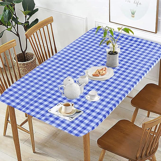 Fitable Checkered Picnic Table Cover Waterproof Vinyl Fitted Table Cover Flannel Backing Outdoor Indoor Tablecloth 30"x72" for Picnic, Travel, Holiday, Party, Folding Table, Blue