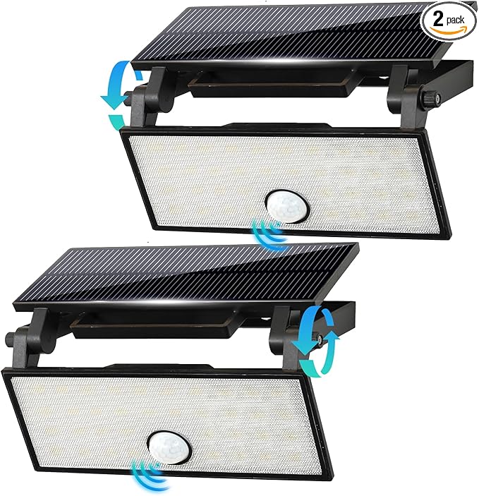 Solar Lights Outdoor 2 Pack, 700 Lumens 6500K, Handheld Motion Sensor Security Lights with Quick Charge, 360° Rotatable, IP65 Waterproof, 3 Modes for Garden/Garage/Walking Dog