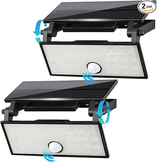 Solar Lights Outdoor 2 Pack, 700 Lumens 6500K, Handheld Motion Sensor Security Lights with Quick Charge, 360° Rotatable, IP65 Waterproof, 3 Modes for Garden/Garage/Walking Dog