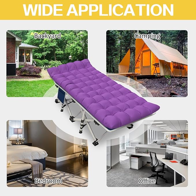 Camping Cot with Comfortable Mattress 2 Pack Blue and Purple Cots for Sleeping Camping Bed Folding Cot Guest Bed Easy to Setup Sturdy with Carry Bag for Indoor Outdoor