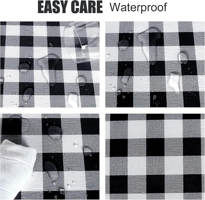 Fitable Black and White Checkered Tablecloth with Elastic - 30"x96" - Waterproof Vinyl Fitted Picnic Table Cover with Flannel Backing, Rectangle Outdoor Tablecloth for 8 Foot Table, Folding Table