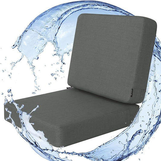 Favoyard Outdoor Deep Seat Cushion Set, 22 x 22 Inch Rainproof & 3-Year Fade Resistant Patio Furniture Cushions, Removable Seat Bottom & Back Cushion covers with Ties for Chair, Sofa, Couch, Dark Grey